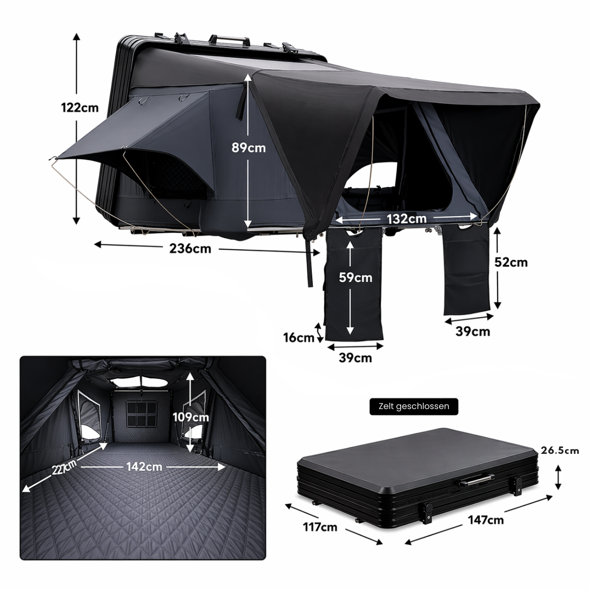 Tente de toit rigide 2–3 places Format standard