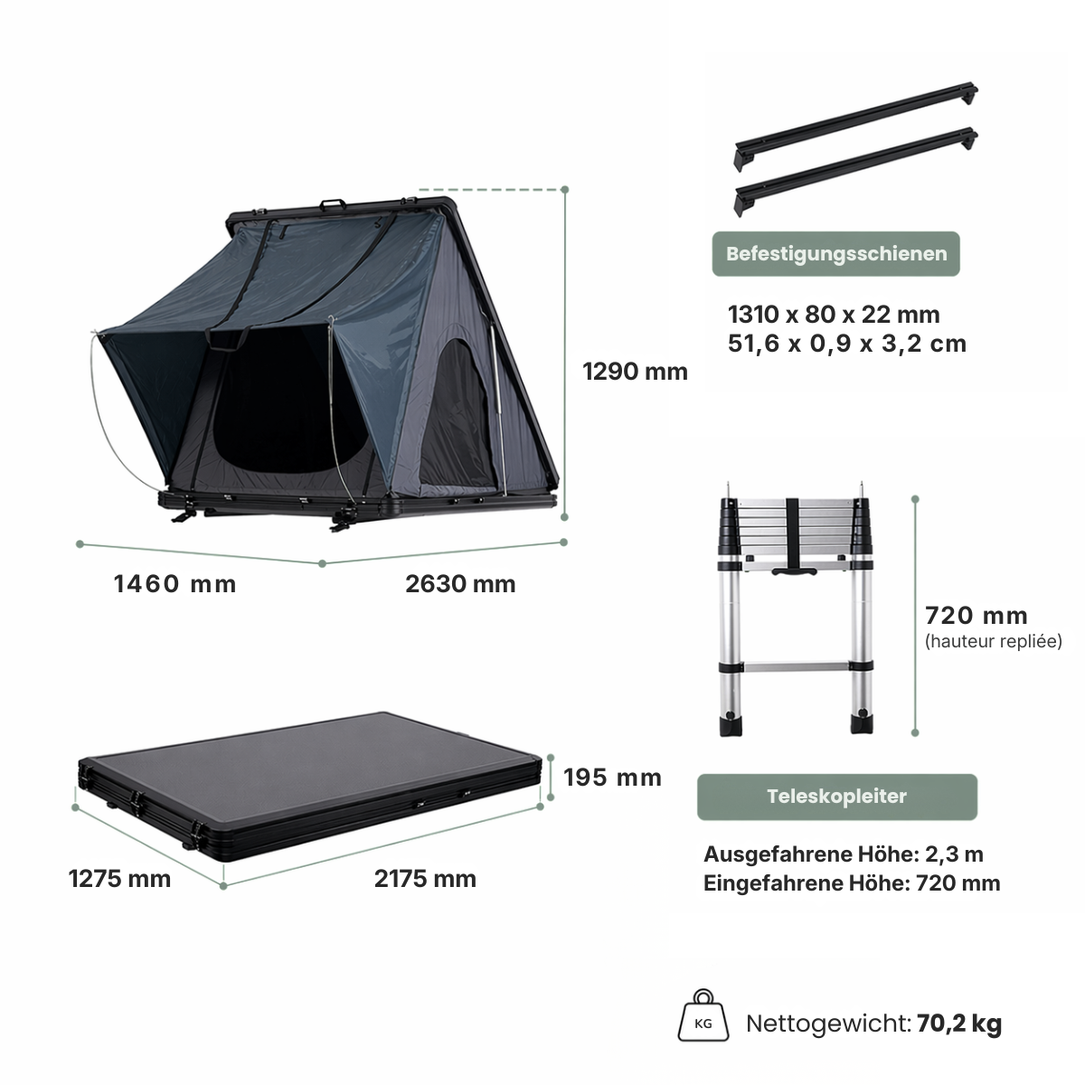 Tente de toit rigide 2-3 places Format compact
