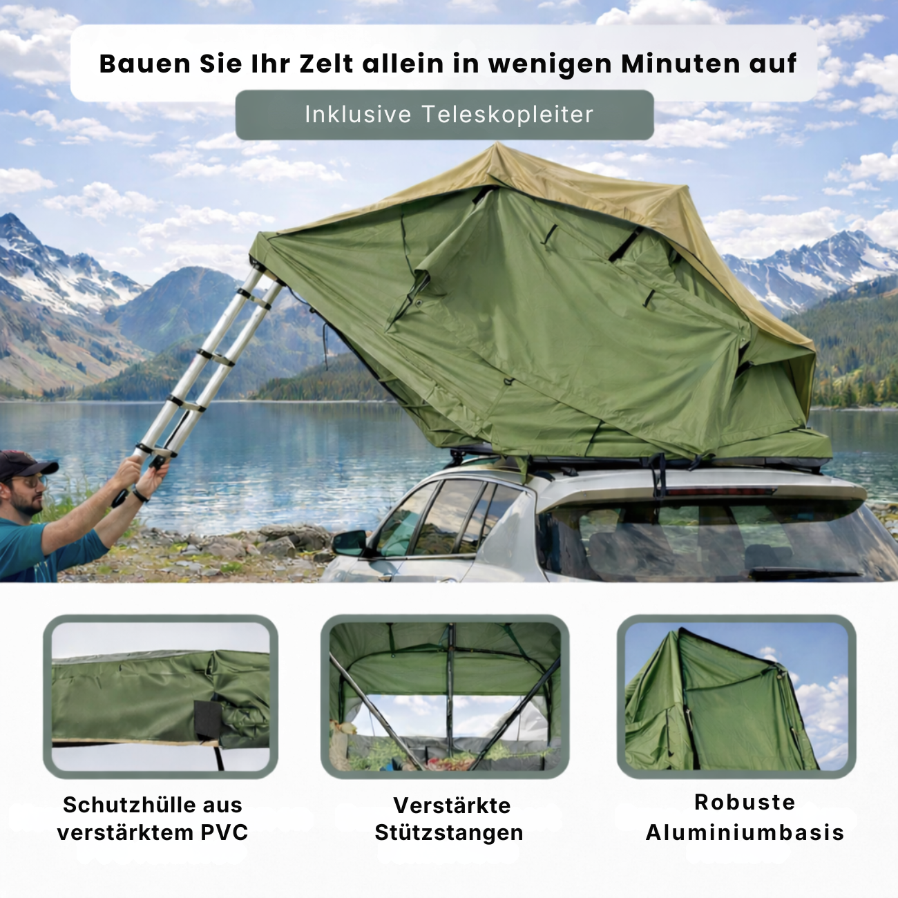 Tente de toit extensible Verte 3 places
