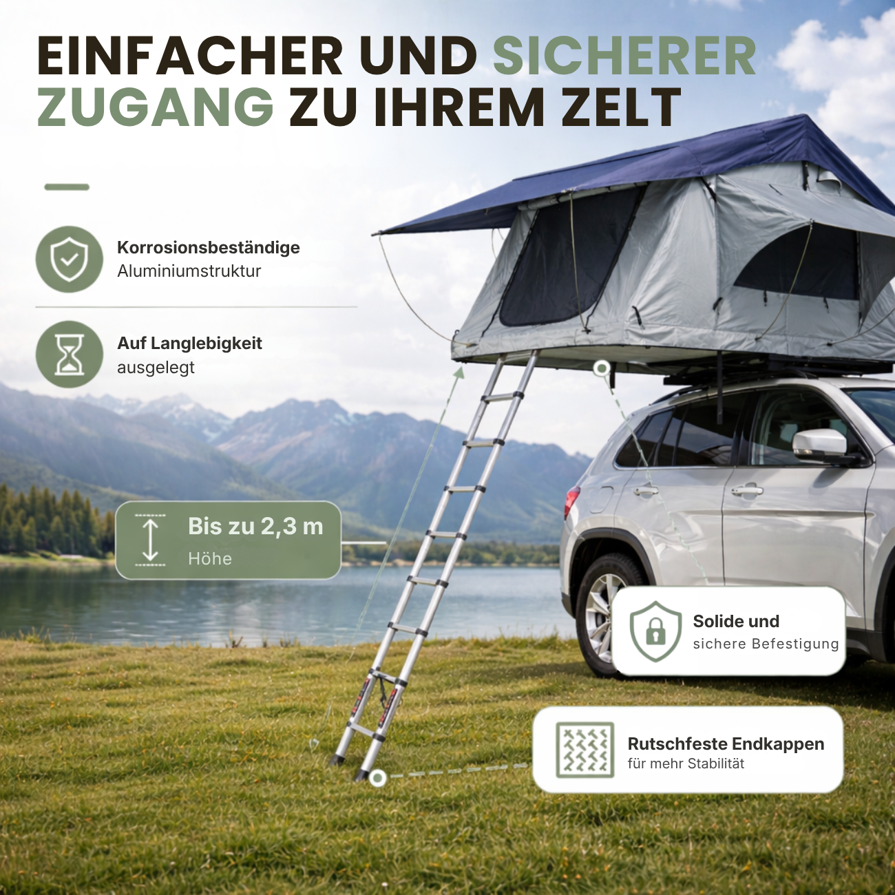 Tente de toit extensible Grise 3 places