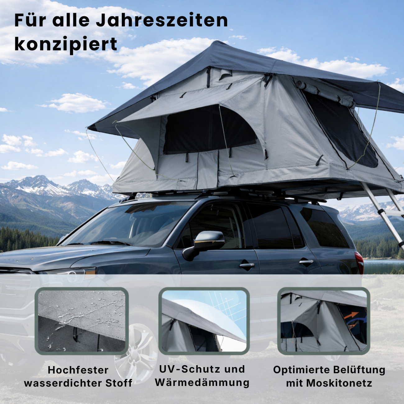 Tente de toit extensible Grise 3 places