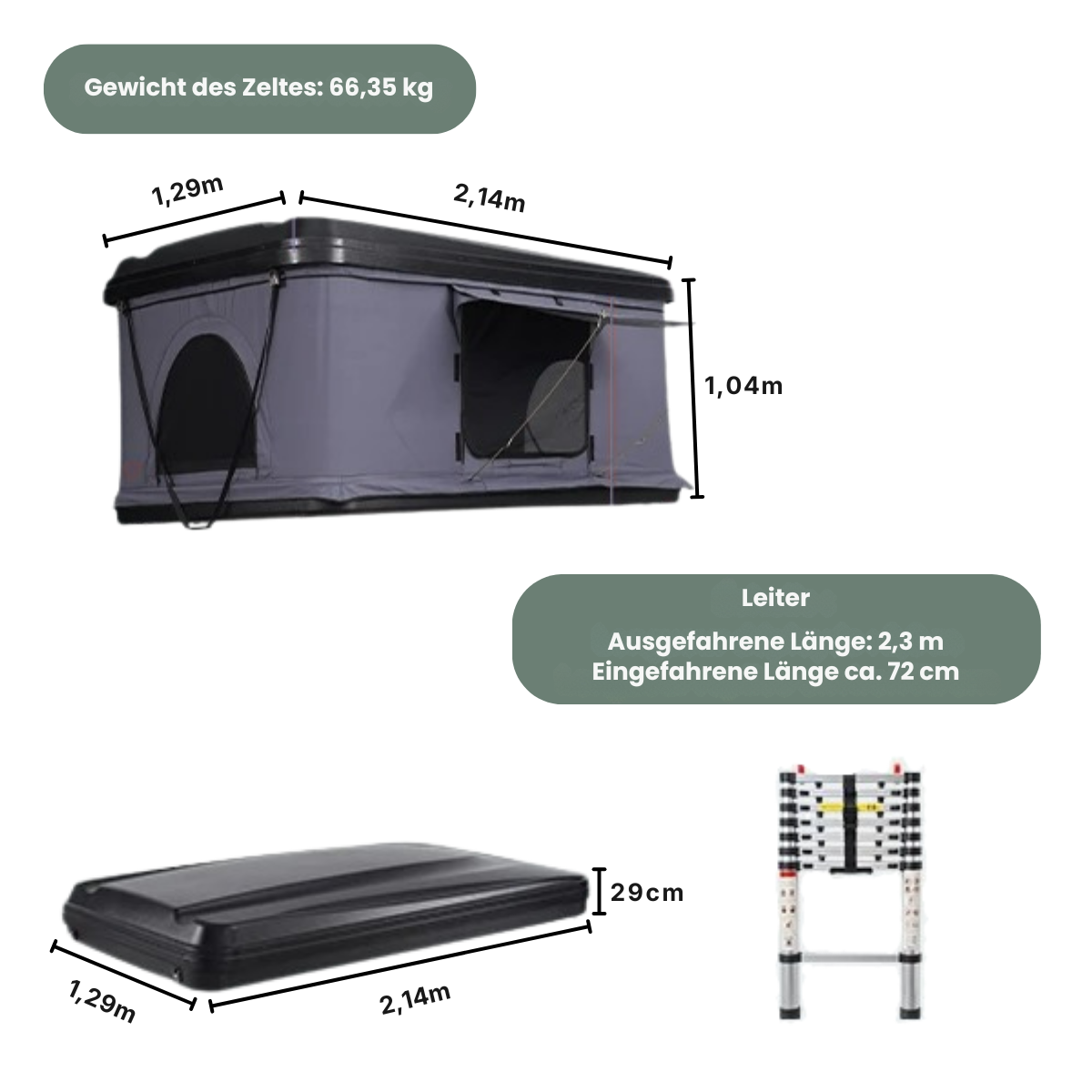 Tente de toit rigide 2–3 places