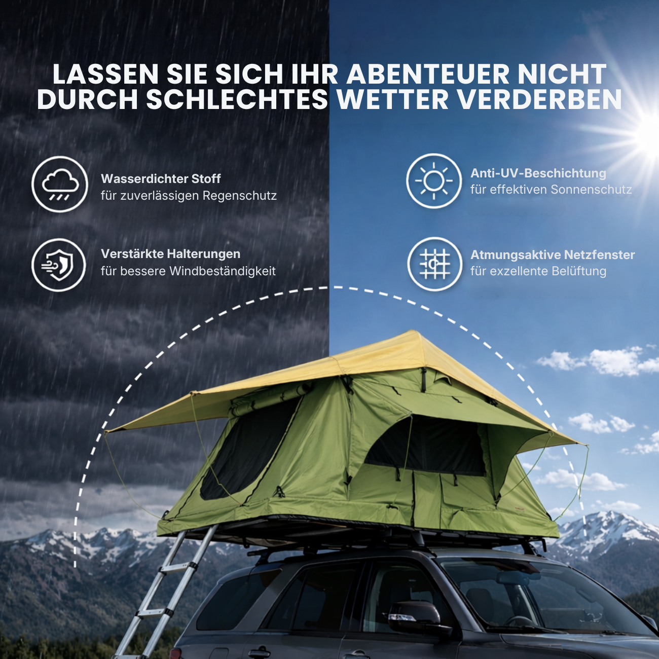 Tente de toit extensible Verte 3 places