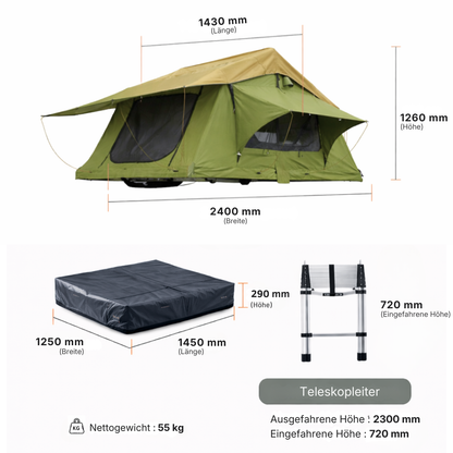 Tente de toit extensible Verte 3 places