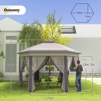 Outsunny garden pavilion folding pavilion with 6 sides double roof Coffee + beige Nova Oria