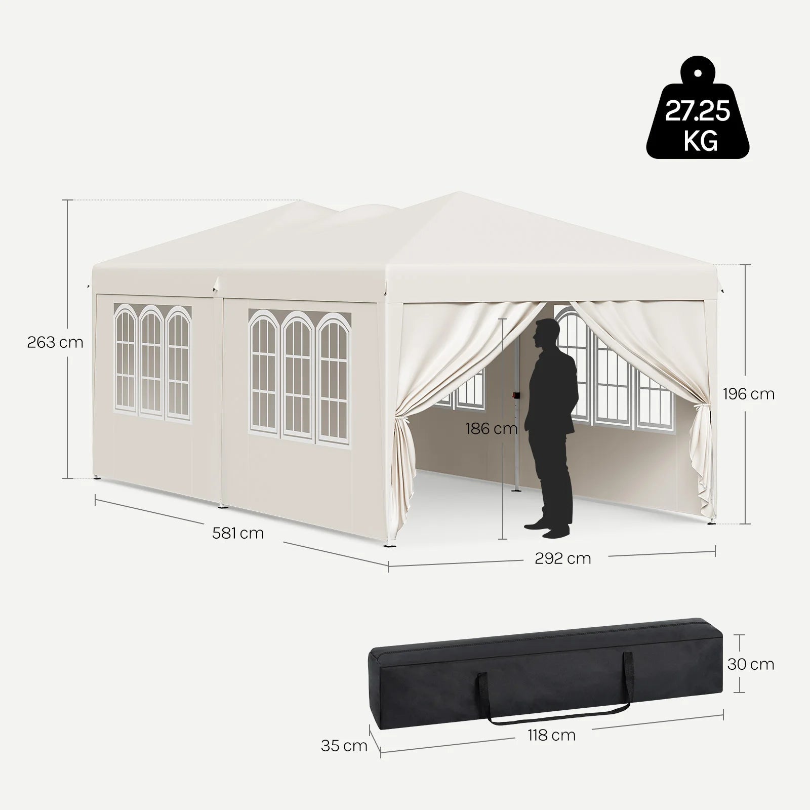 WOLTU Outdoor Garden Gazebo 3x6m Folding Pop-up Tent with 6 Removable Side Panels UV Resistant Waterproof Carry Bag for Parties Nova Oria