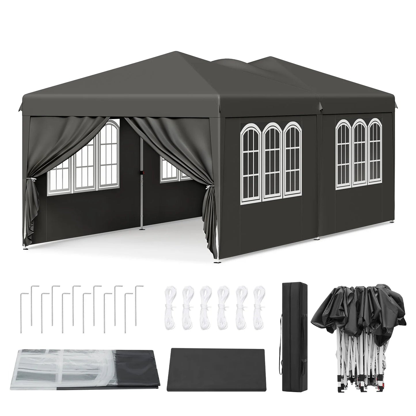 WOLTU Outdoor Garden Gazebo 3x6m Folding Pop-up Tent with 6 Removable Side Panels UV Resistant Waterproof Carry Bag for Parties Nova Oria