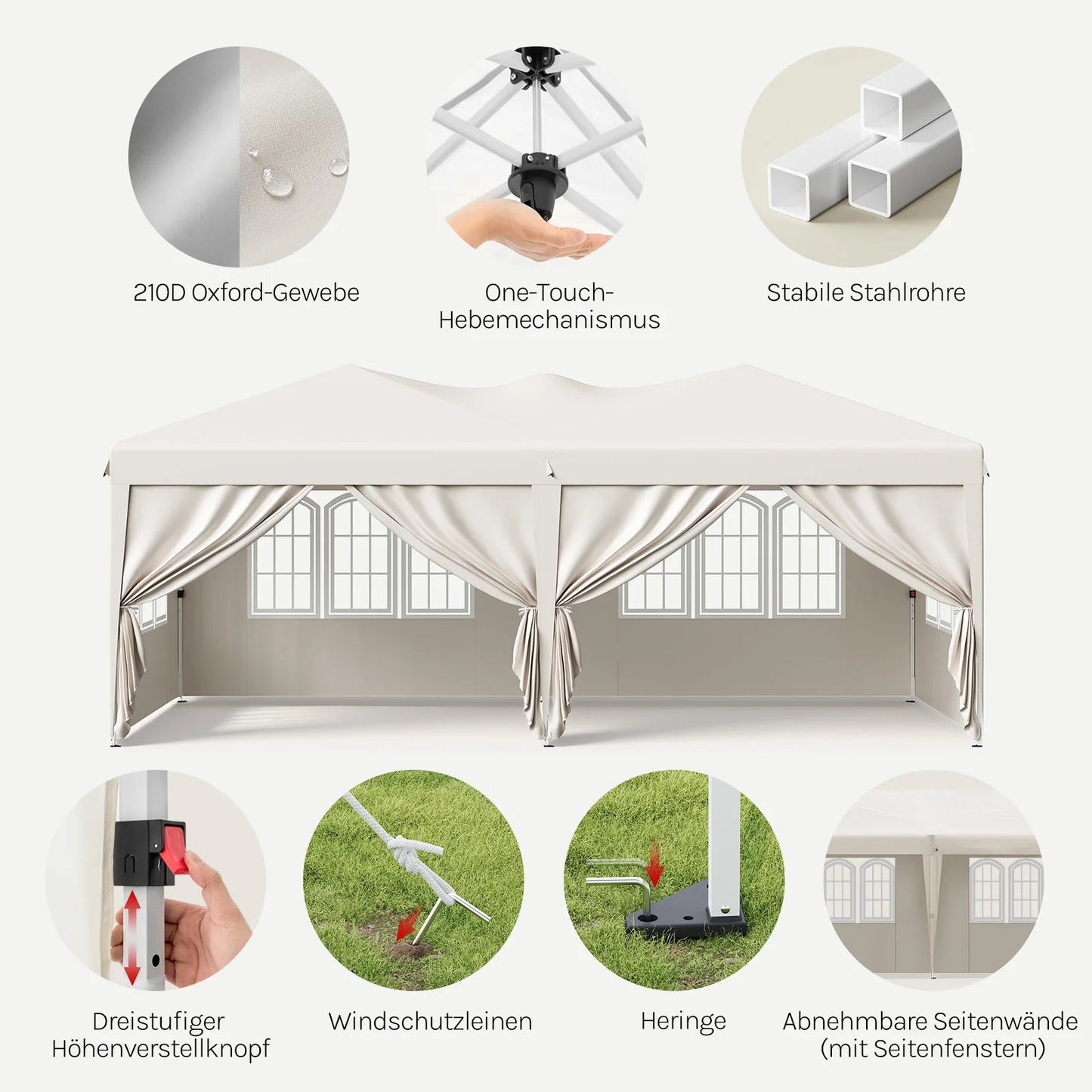 WOLTU Outdoor Garden Gazebo 3x6m Folding Pop-up Tent with 6 Removable Side Panels UV Resistant Waterproof Carry Bag for Parties Nova Oria