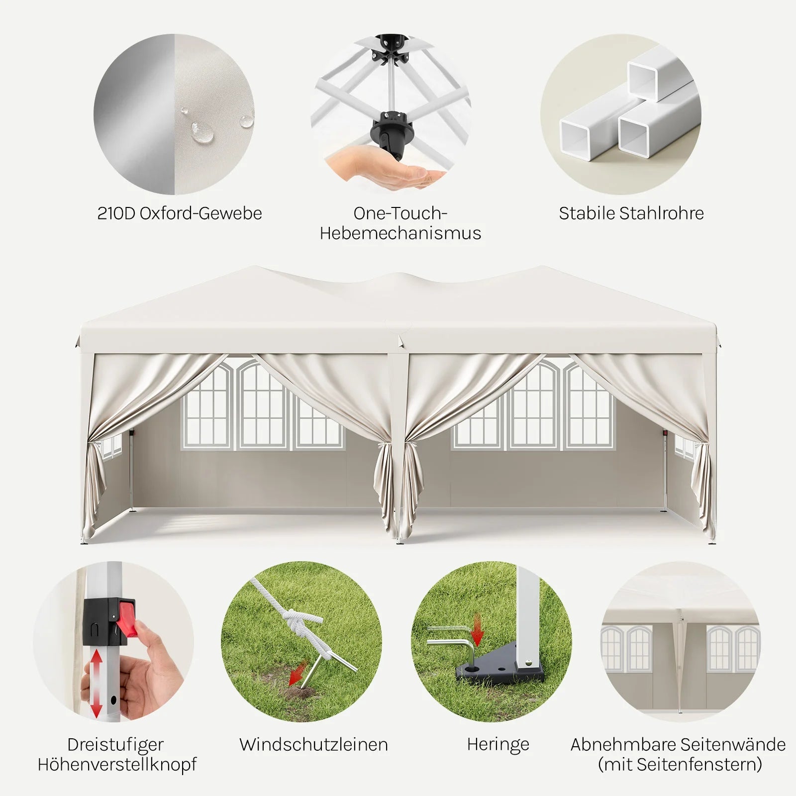 WOLTU Outdoor Garden Gazebo 3x6m Folding Pop-up Tent with 6 Removable Side Panels UV Resistant Waterproof Carry Bag for Parties Nova Oria