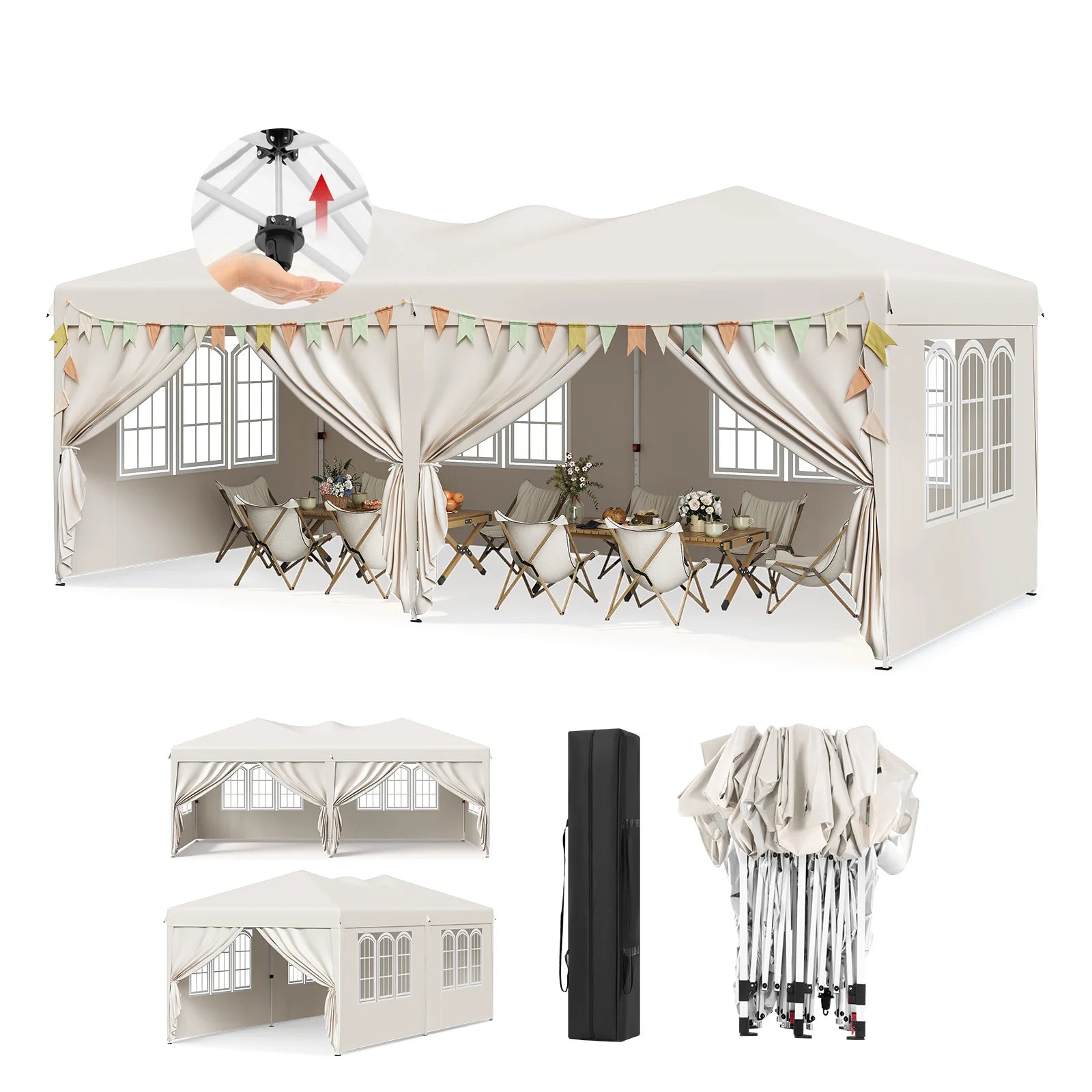 WOLTU Outdoor Garden Gazebo 3x6m Folding Pop-up Tent with 6 Removable Side Panels UV Resistant Waterproof Carry Bag for Parties Nova Oria
