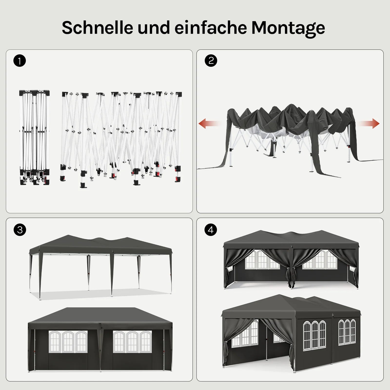 WOLTU Outdoor Garden Gazebo 3x6m Folding Pop-up Tent with 6 Removable Side Panels UV Resistant Waterproof Carry Bag for Parties Nova Oria