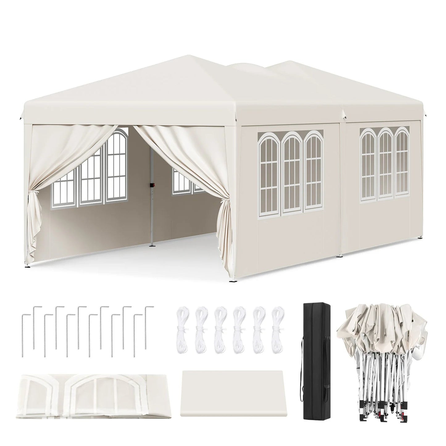WOLTU Outdoor Garden Gazebo 3x6m Folding Pop-up Tent with 6 Removable Side Panels UV Resistant Waterproof Carry Bag for Parties Nova Oria