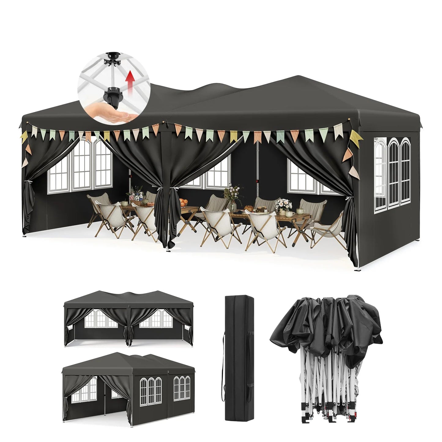 WOLTU Outdoor Garden Gazebo 3x6m Folding Pop-up Tent with 6 Removable Side Panels UV Resistant Waterproof Carry Bag for Parties Nova Oria
