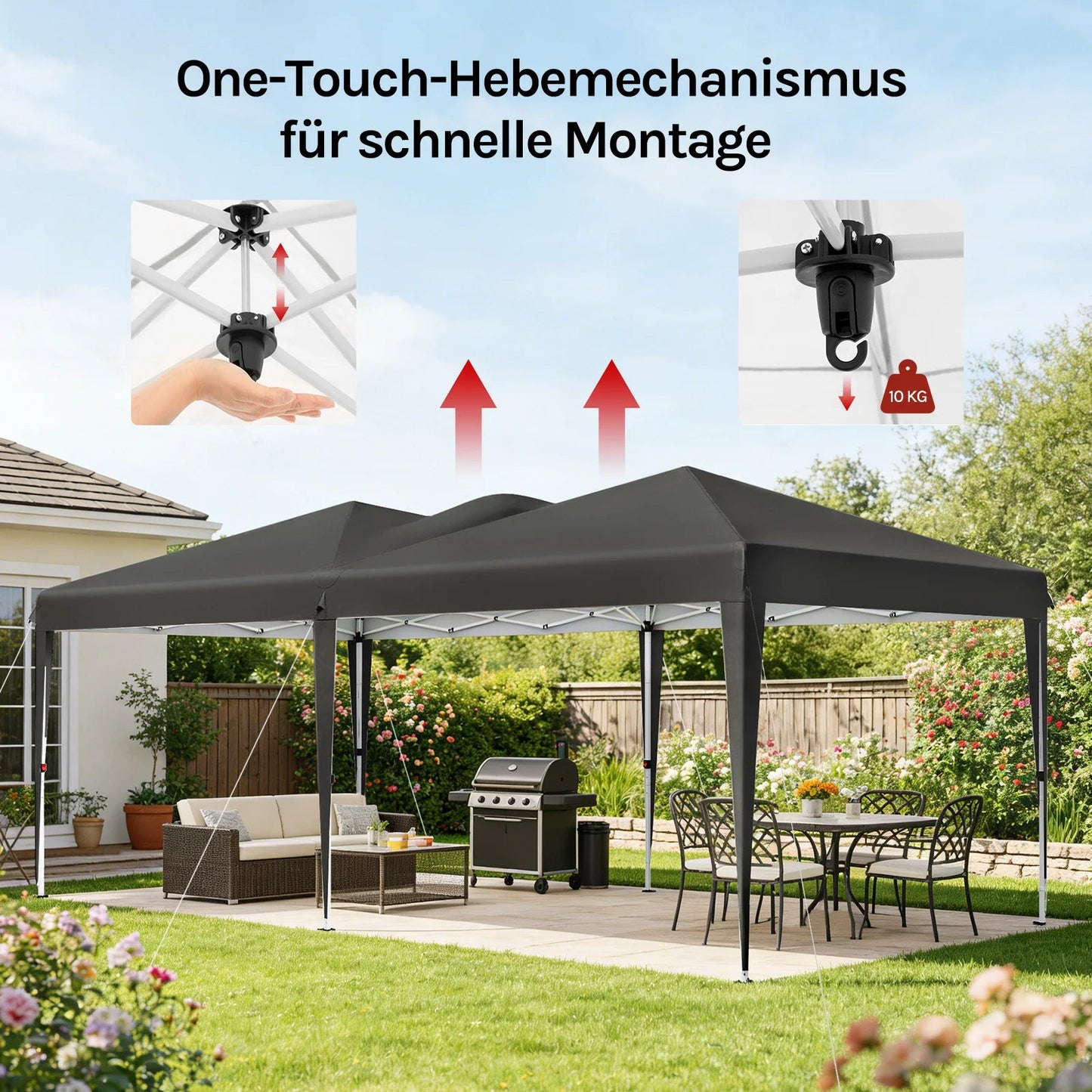 WOLTU Outdoor Garden Gazebo 3x6m Folding Pop-up Tent with 6 Removable Side Panels UV Resistant Waterproof Carry Bag for Parties Nova Oria