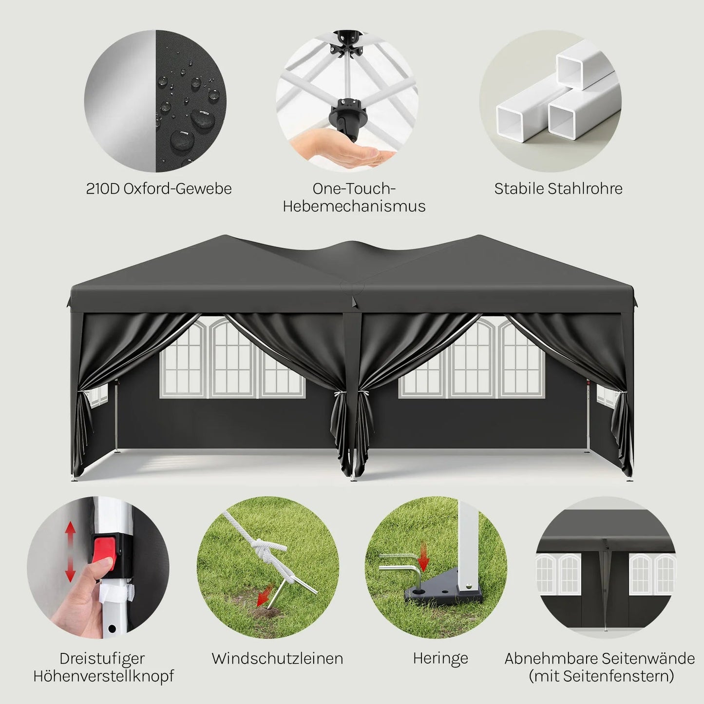 WOLTU Outdoor Garden Gazebo 3x6m Folding Pop-up Tent with 6 Removable Side Panels UV Resistant Waterproof Carry Bag for Parties Nova Oria