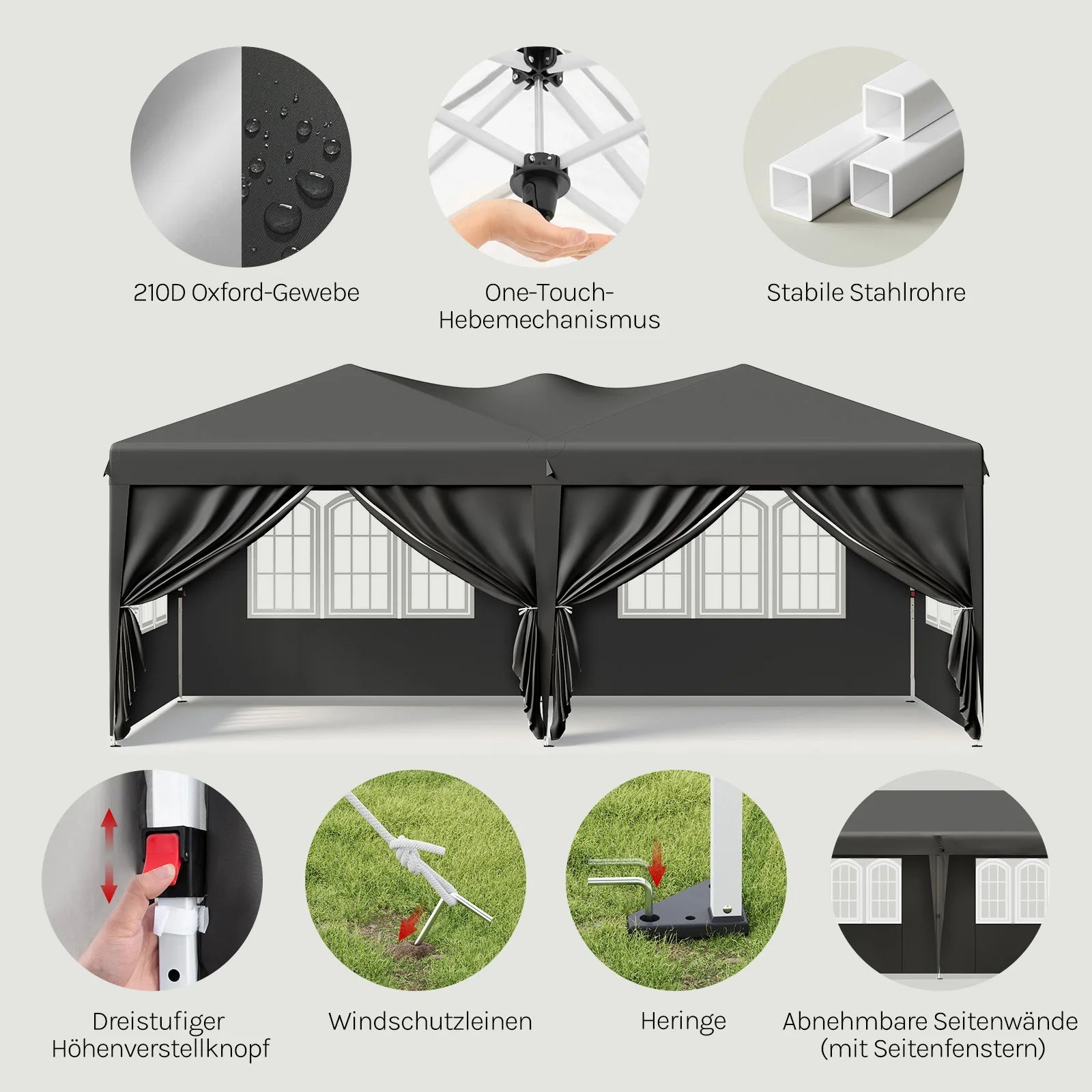 WOLTU Outdoor Garden Gazebo 3x6m Folding Pop-up Tent with 6 Removable Side Panels UV Resistant Waterproof Carry Bag for Parties Nova Oria
