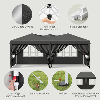 WOLTU Outdoor Garden Gazebo 3x6m Folding Pop-up Tent with 6 Removable Side Panels UV Resistant Waterproof Carry Bag for Parties Nova Oria