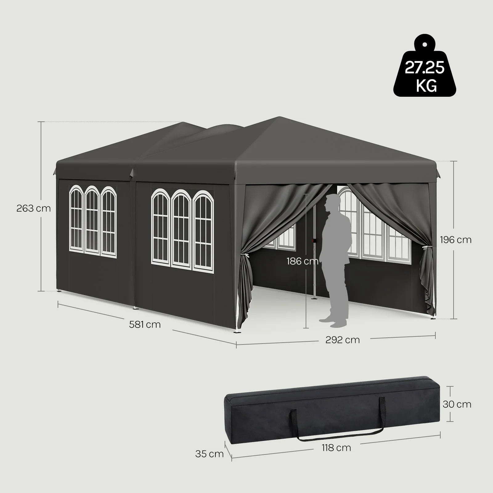 WOLTU Outdoor Garden Gazebo 3x6m Folding Pop-up Tent with 6 Removable Side Panels UV Resistant Waterproof Carry Bag for Parties Nova Oria