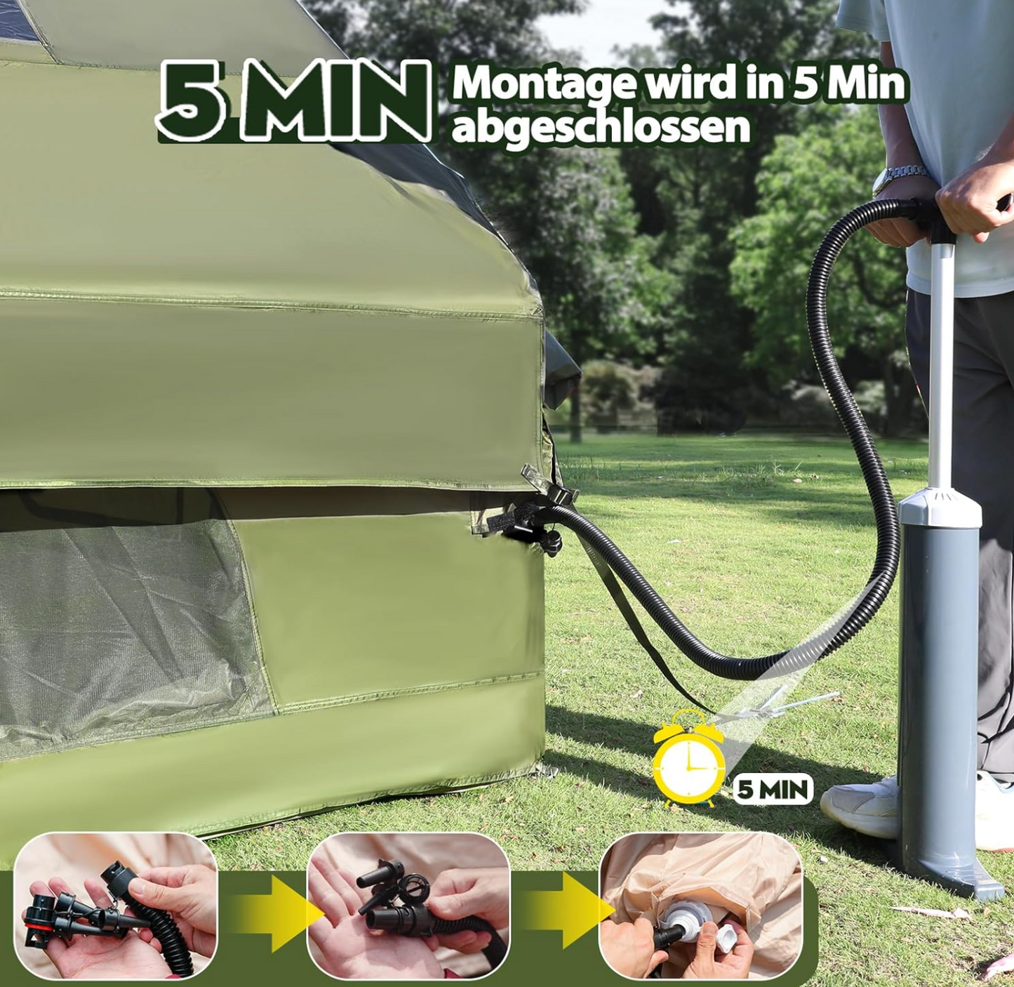 Aufblasbares Zelt 4-8 Personen ORIA – Camping, Wasserdicht, Schnell Aufbau, Familienzelt