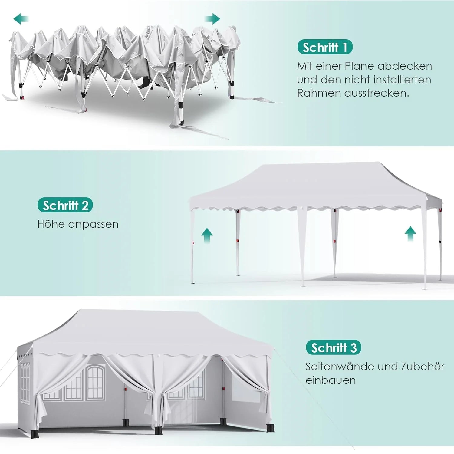 Canopy 3x6m Pop Up Pavilion Gazebo Tent with All Sidewalls, Waterproof Commercial Canopy Outdoor Instant Gazebo UV50+ Party Tent Nova Oria