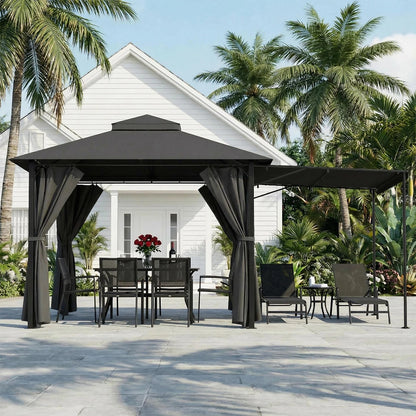 Devoko Premium pavilion with extendable side awning & double-layer roof incl. Mosquito net & Draperies for garden, Terrace Nova Oria