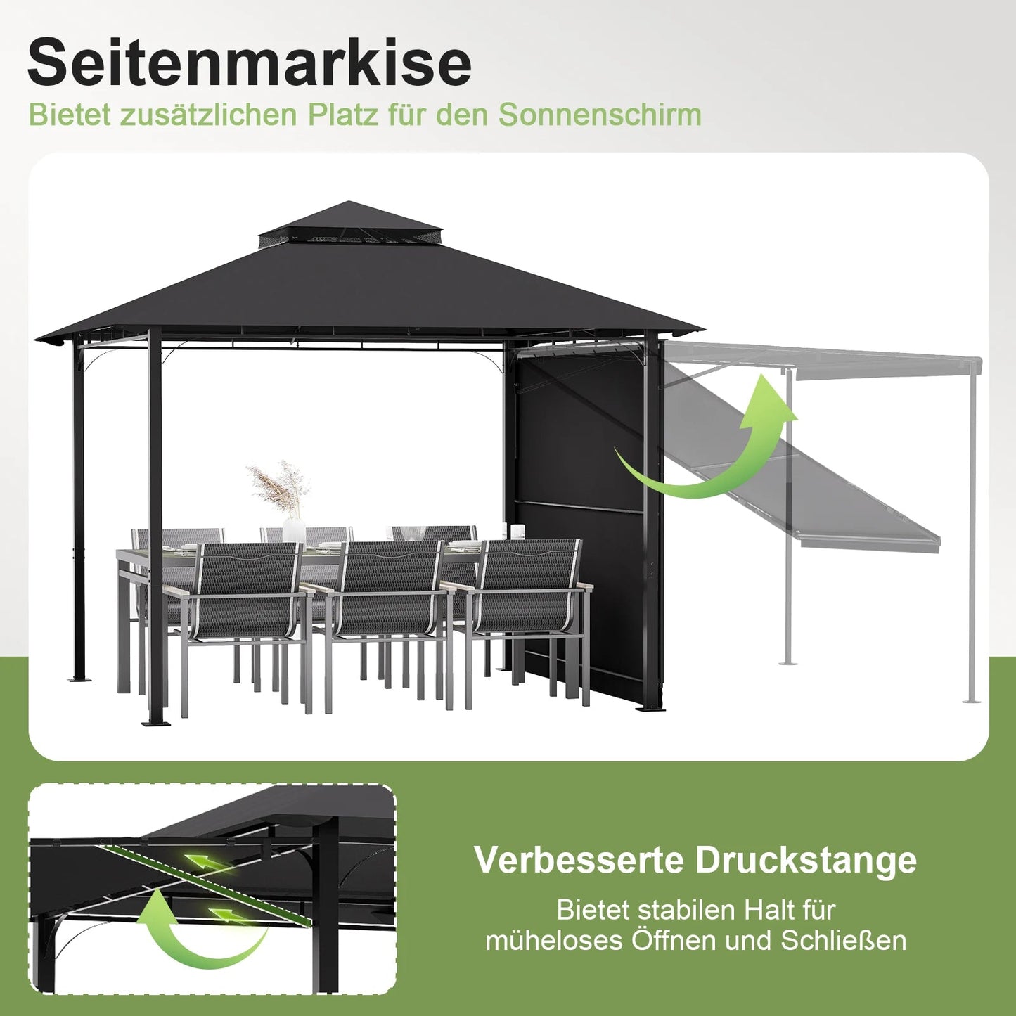 Devoko Premium pavilion with extendable side awning & double-layer roof incl. Mosquito net & Draperies for garden, Terrace Nova Oria