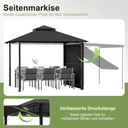 Devoko Premium pavilion with extendable side awning & double-layer roof incl. Mosquito net & Draperies for garden, Terrace Nova Oria