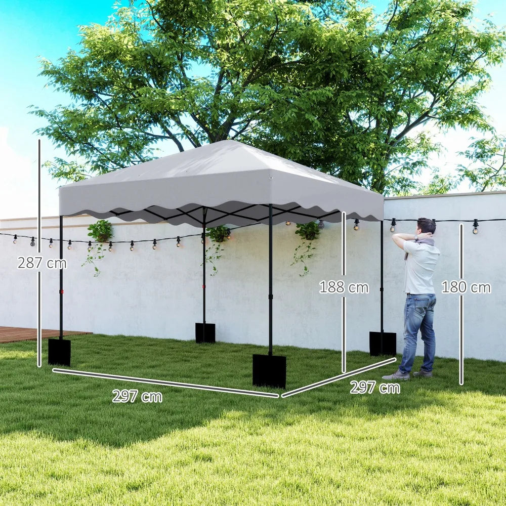3x3m Pop Up Pavilion Height Adjustable Light Grey Metal Fabric Tent Wheelchair Accessible Garden Patio Sun Shelter Nova Oria
