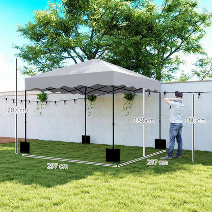 3x3m Pop Up Pavilion Height Adjustable Light Grey Metal Fabric Tent Wheelchair Accessible Garden Patio Sun Shelter Nova Oria