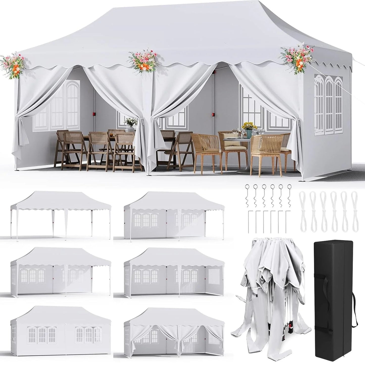 Canopy 3x6m Pop Up Pavilion Gazebo Tent with All Sidewalls, Waterproof Commercial Canopy Outdoor Instant Gazebo UV50+ Party Tent Nova Oria
