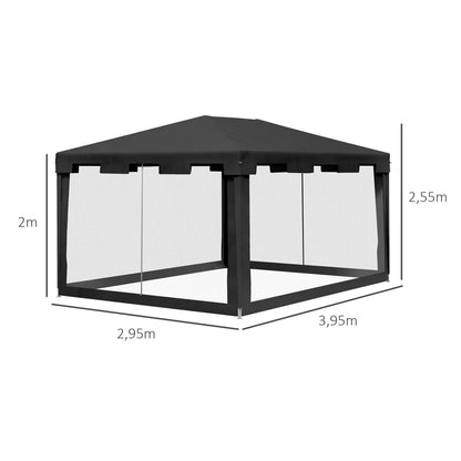 4x3m Garden Pavilion Party Tent with Mesh Side Walls, Metal PE Dark Grey for Balcony Terrace Parties & Outdoor Events Nova Oria