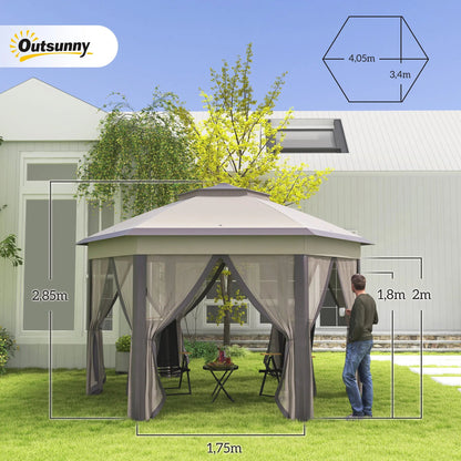 Outsunny garden pavilion folding pavilion with 6 sides double roof Coffee + beige Nova Oria