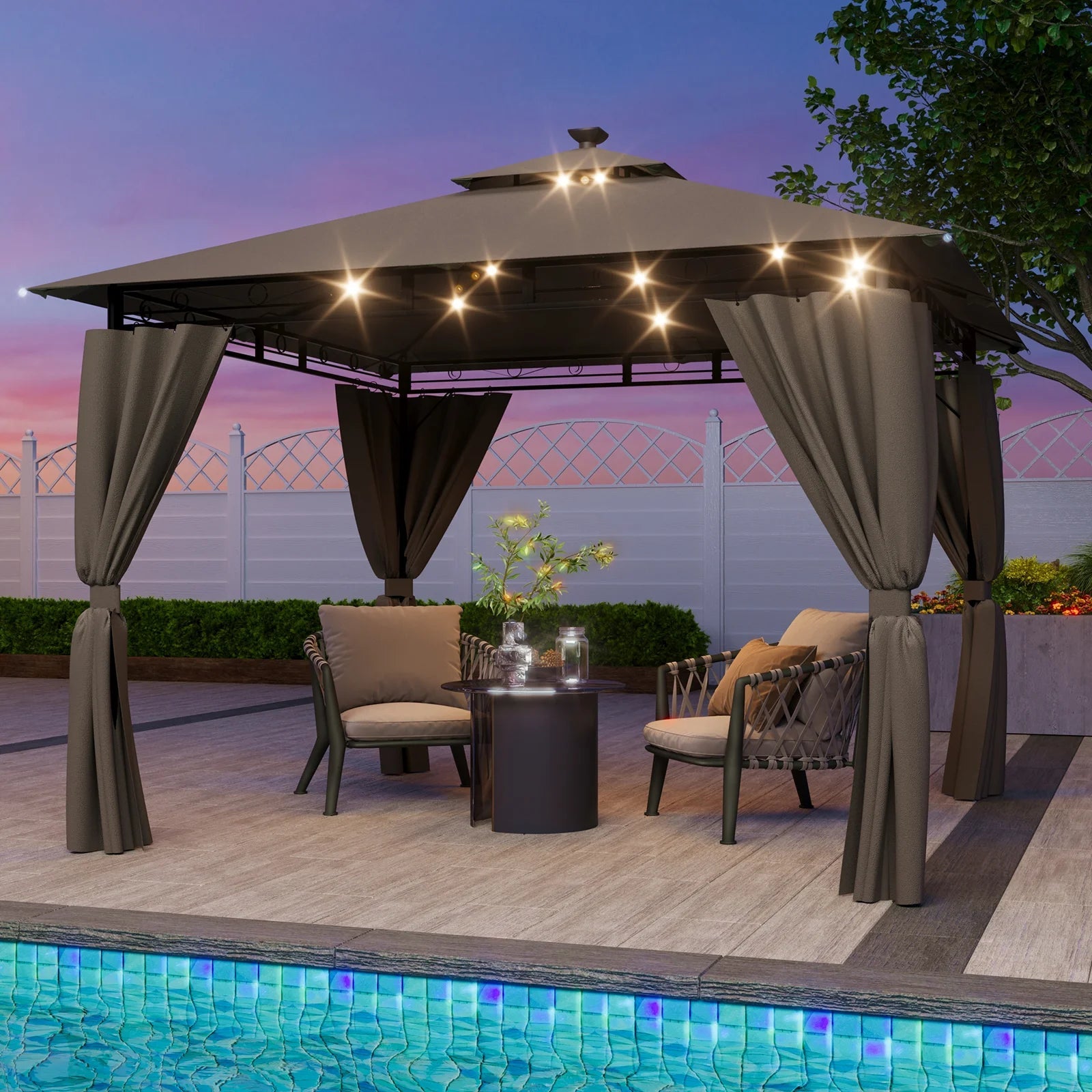 Devoko 3*3m Outdoor LED Light Pavilion Waterproof Sun Resistant Double Roof garden Roofing Nova Oria