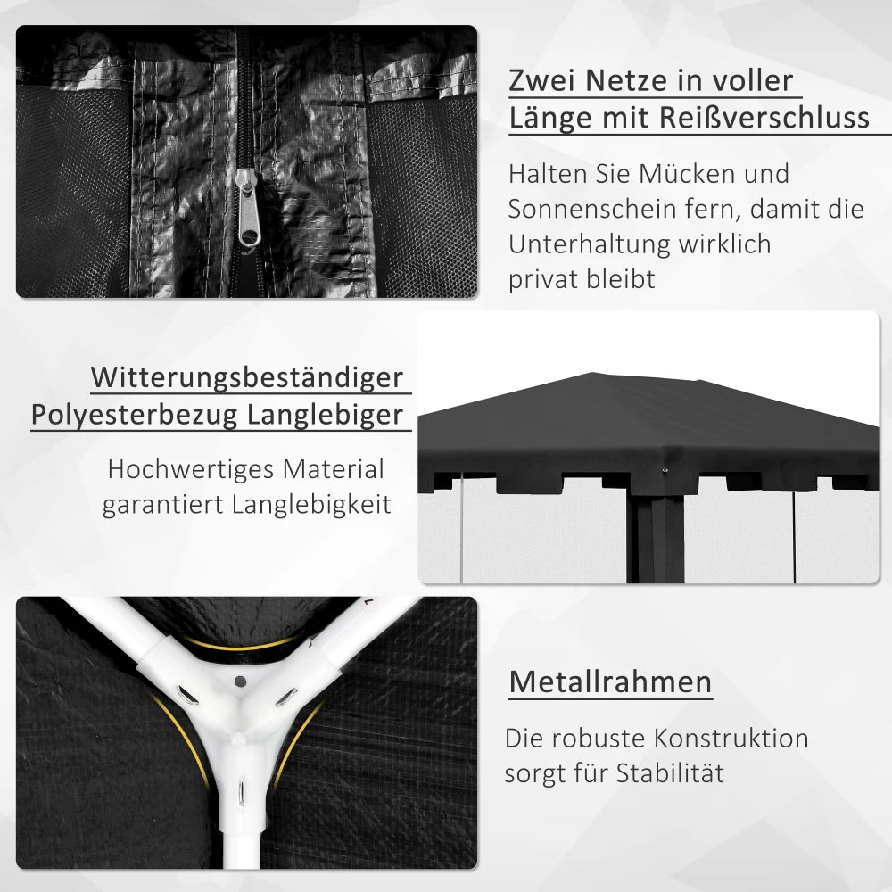 4x3m Garden Pavilion Party Tent with Mesh Side Walls, Metal PE Dark Grey for Balcony Terrace Parties & Outdoor Events Nova Oria