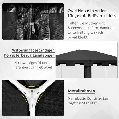 4x3m Garden Pavilion Party Tent with Mesh Side Walls, Metal PE Dark Grey for Balcony Terrace Parties & Outdoor Events Nova Oria