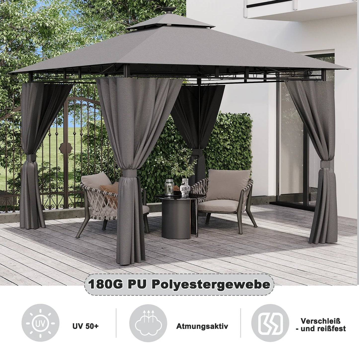 Devoko 3*3m Outdoor LED Light Pavilion Waterproof Sun Resistant Double Roof garden Roofing Nova Oria