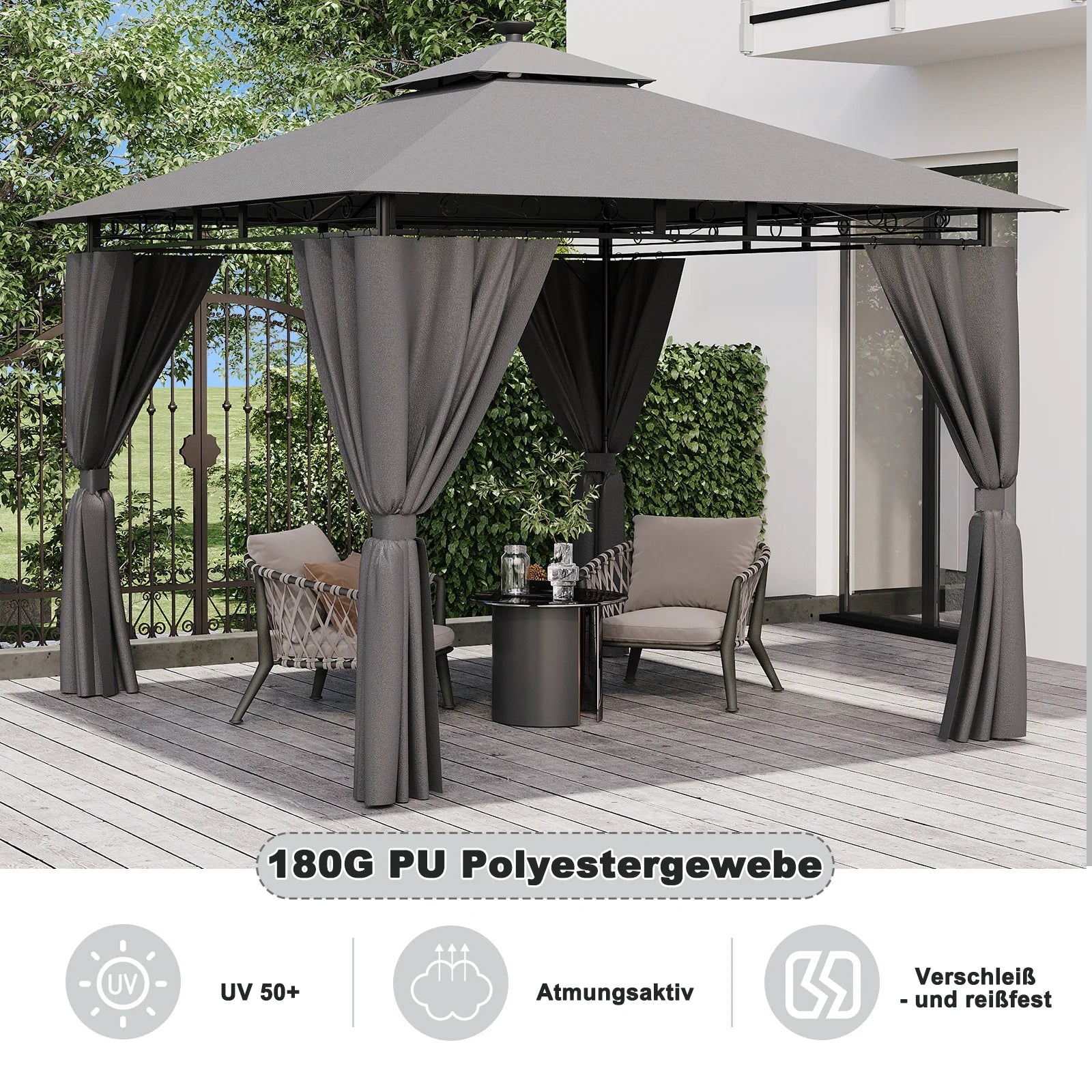 Devoko 3*3m Outdoor LED Light Pavilion Waterproof Sun Resistant Double Roof garden Roofing Nova Oria