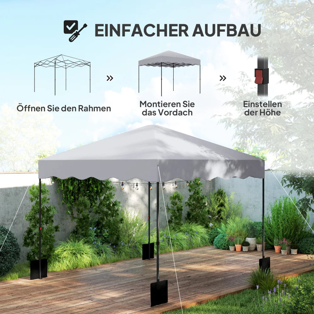 3x3m Pop Up Pavilion Height Adjustable Light Grey Metal Fabric Tent Wheelchair Accessible Garden Patio Sun Shelter Nova Oria
