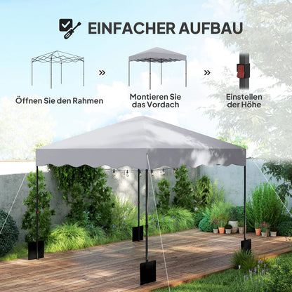 3x3m Pop Up Pavilion Height Adjustable Light Grey Metal Fabric Tent Wheelchair Accessible Garden Patio Sun Shelter Nova Oria