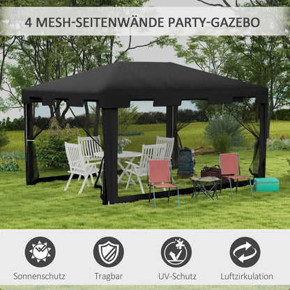 4x3m Garden Pavilion Party Tent with Mesh Side Walls, Metal PE Dark Grey for Balcony Terrace Parties & Outdoor Events Nova Oria