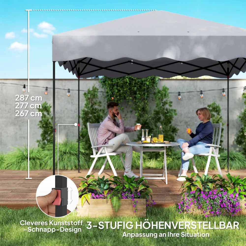 3x3m Pop Up Pavilion Height Adjustable Light Grey Metal Fabric Tent Wheelchair Accessible Garden Patio Sun Shelter Nova Oria