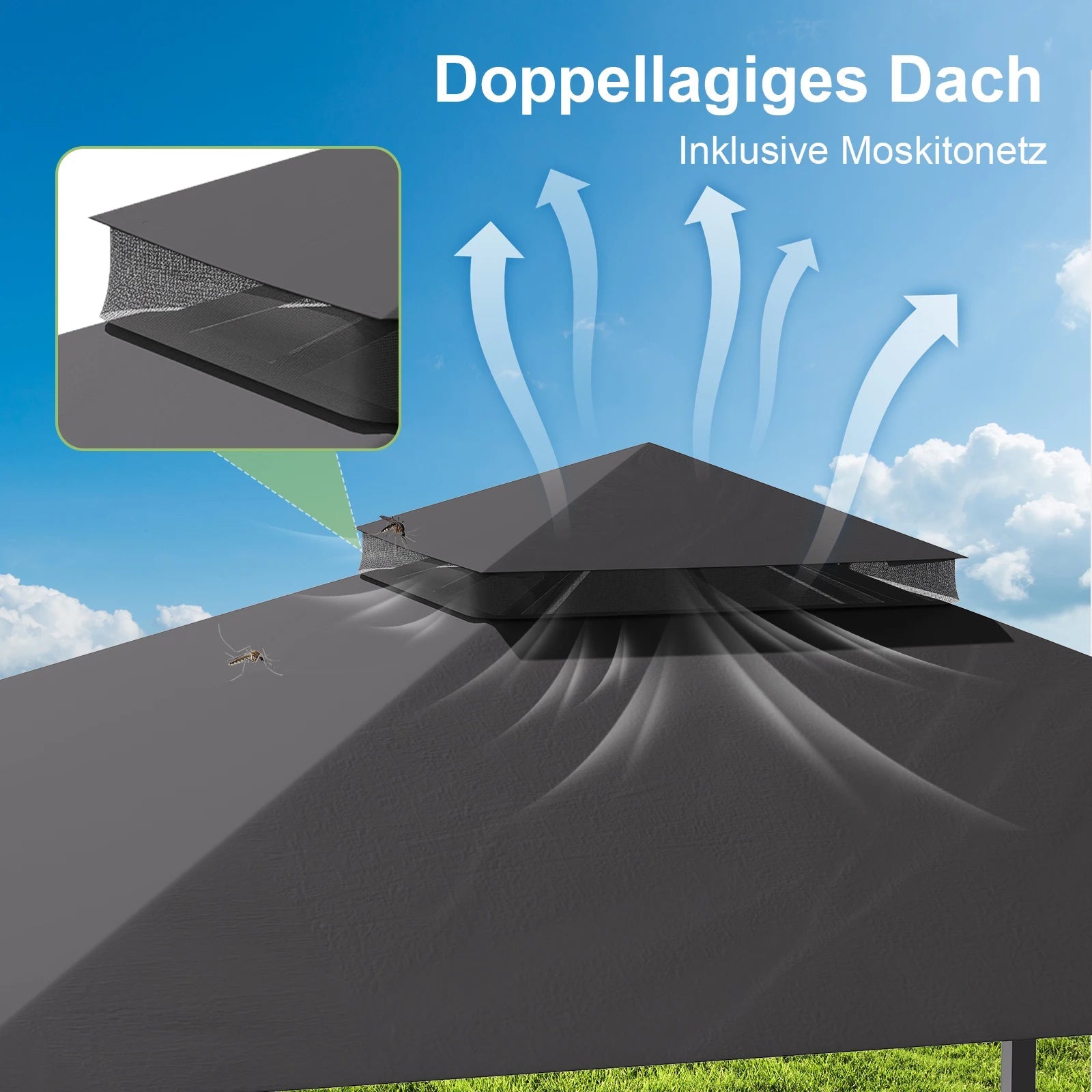 Devoko Premium pavilion with extendable side awning & double-layer roof incl. Mosquito net & Draperies for garden, Terrace Nova Oria