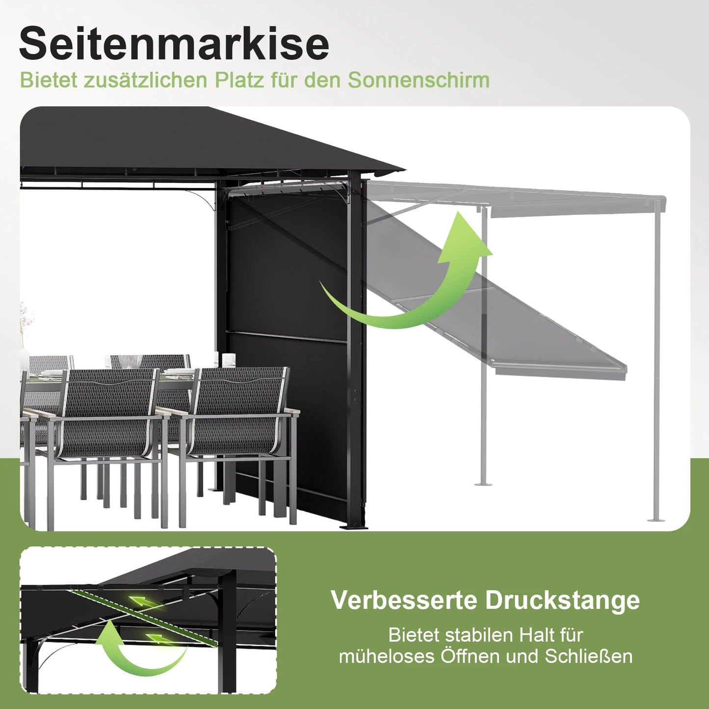 Devoko Premium pavilion with extendable side awning & double-layer roof incl. Mosquito net & Draperies for garden, Terrace Nova Oria
