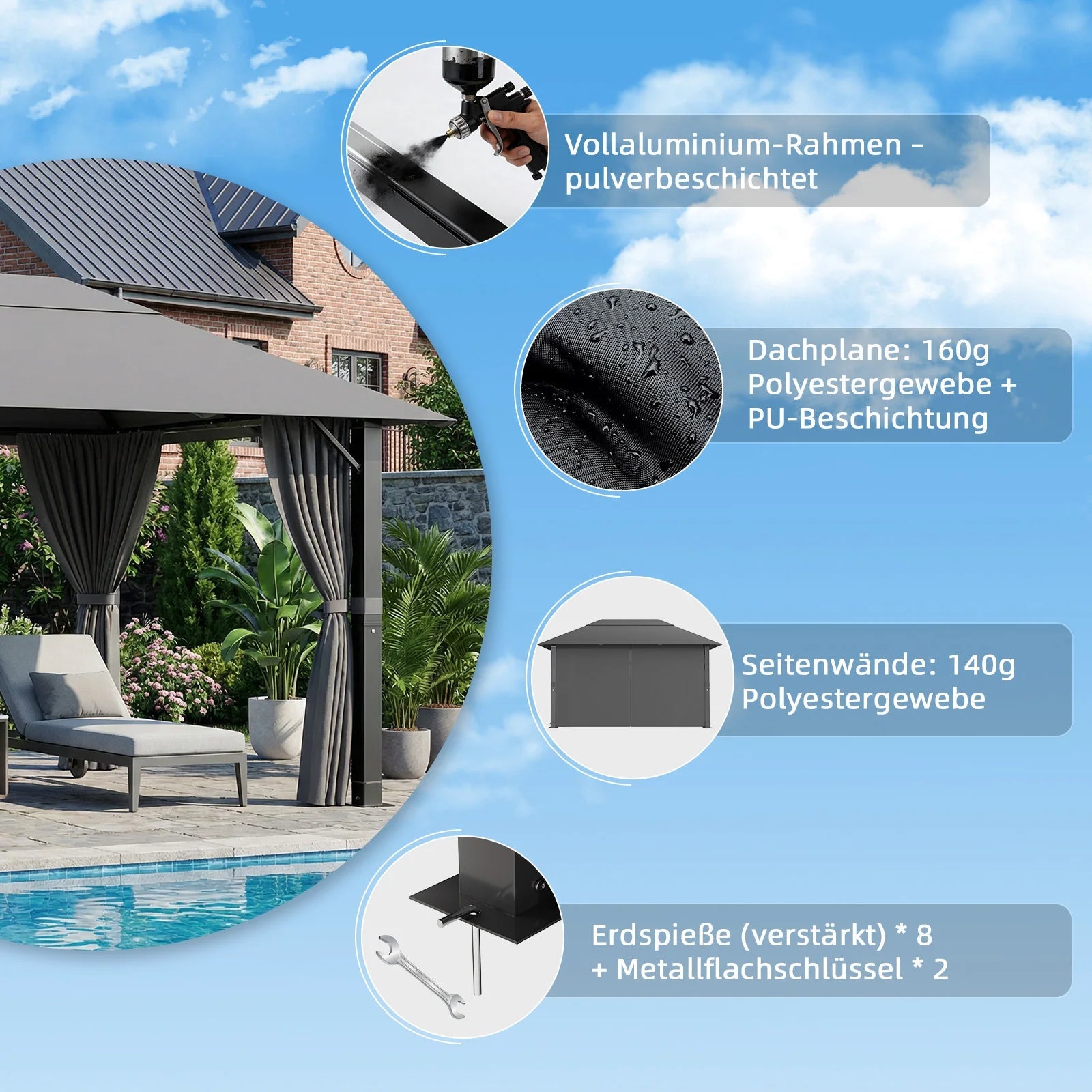 Devoko Premium Aluminum Pavilion All-weather suitable with stable construction, pavilions for courtyards and gardens Nova Oria