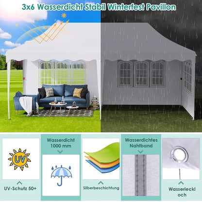 Canopy 3x6m Pop Up Pavilion Gazebo Tent with All Sidewalls, Waterproof Commercial Canopy Outdoor Instant Gazebo UV50+ Party Tent Nova Oria