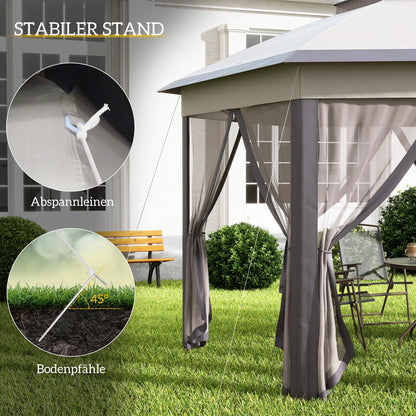 Outsunny garden pavilion folding pavilion with 6 sides double roof Coffee + beige Nova Oria