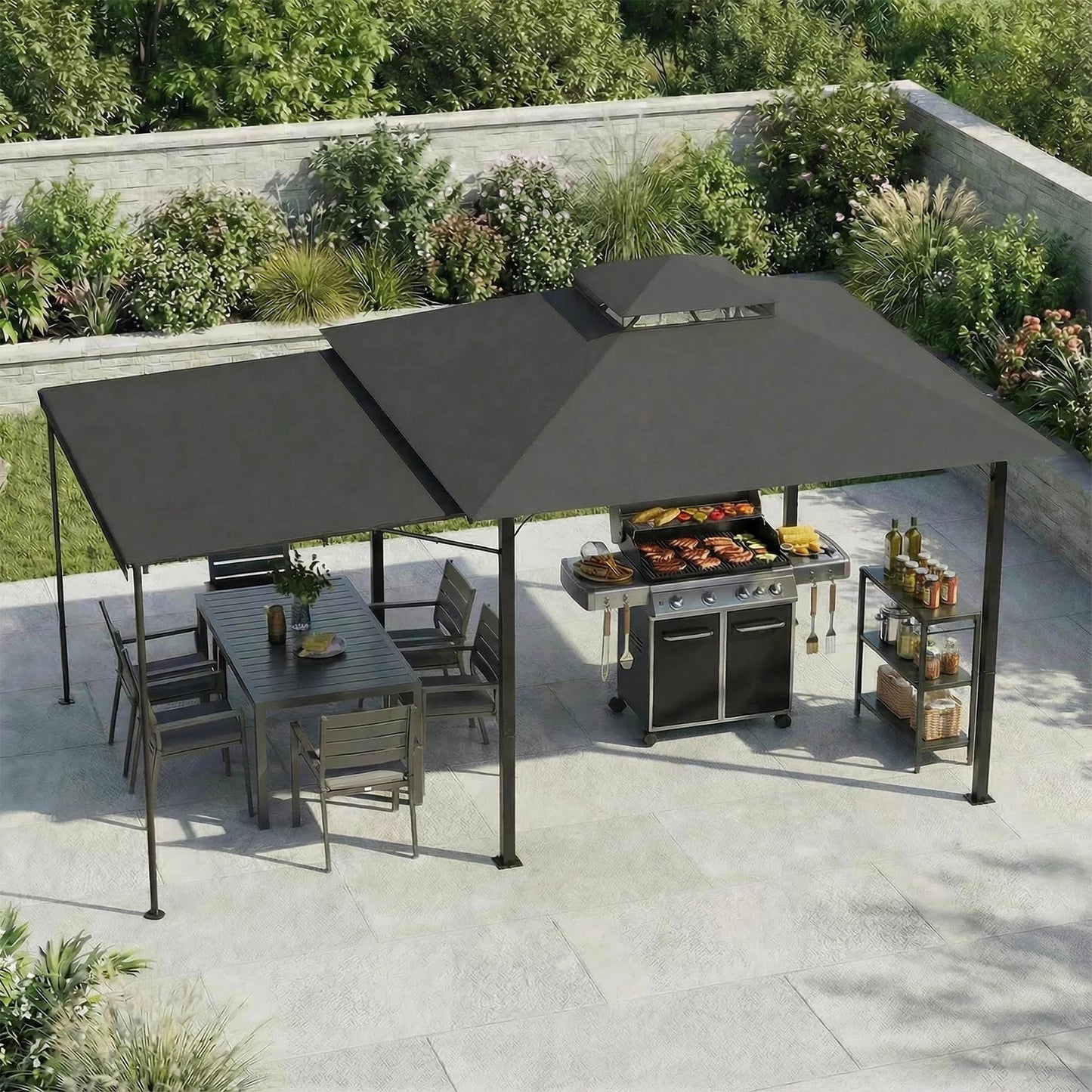 Devoko Premium pavilion with extendable side awning & double-layer roof incl. Mosquito net & Draperies for garden, Terrace Nova Oria