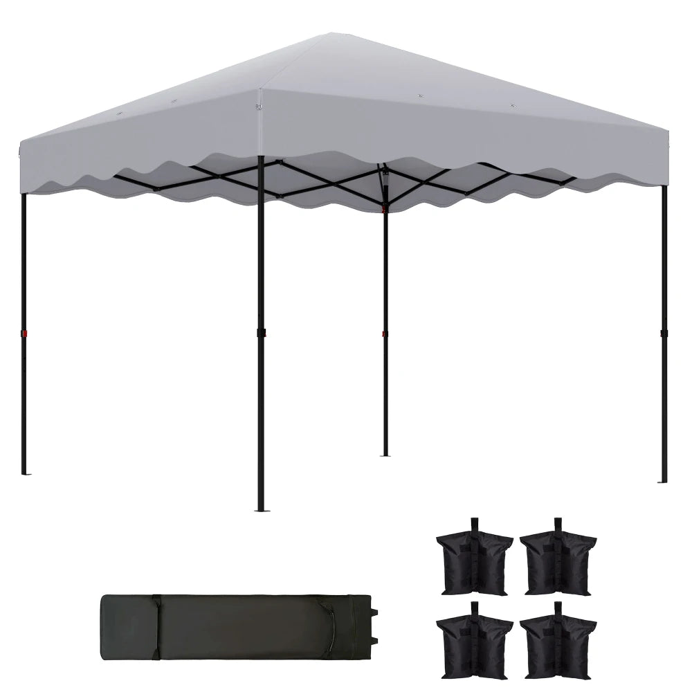 3x3m Pop Up Pavilion Height Adjustable Light Grey Metal Fabric Tent Wheelchair Accessible Garden Patio Sun Shelter Nova Oria