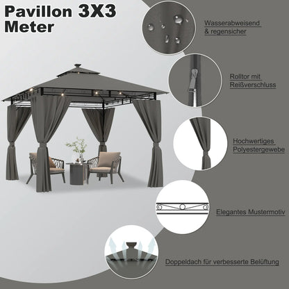 Devoko 3*3m Outdoor LED Light Pavilion Waterproof Sun Resistant Double Roof garden Roofing Nova Oria