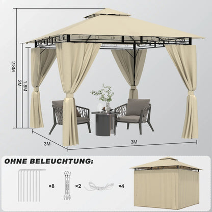 Devoko garden Pavilion 3x3 Meter Waterproof Deluxe Pavilion Party tent Metal Frame Double Wall Roof Design Nova Oria